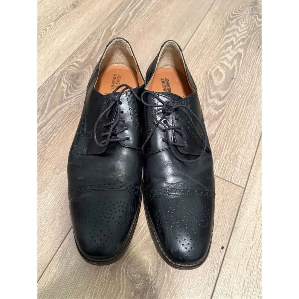 Johnston & Murphy Men's 13 Memory Foam Cap Toe Loafers Black Leather Dress Shoe